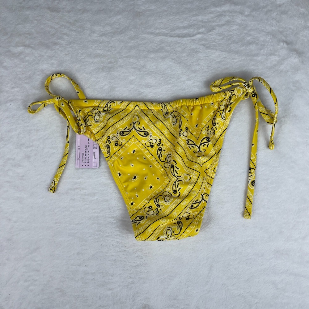 Wild Fable Bikini‎ Bottom Womens XS Yellow Bandana Print Adjustable Ties at Hip